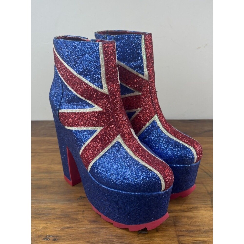 YRU Nightmare Union Jack Glitter Platform Boots Spice Girls Cosplay Size 9